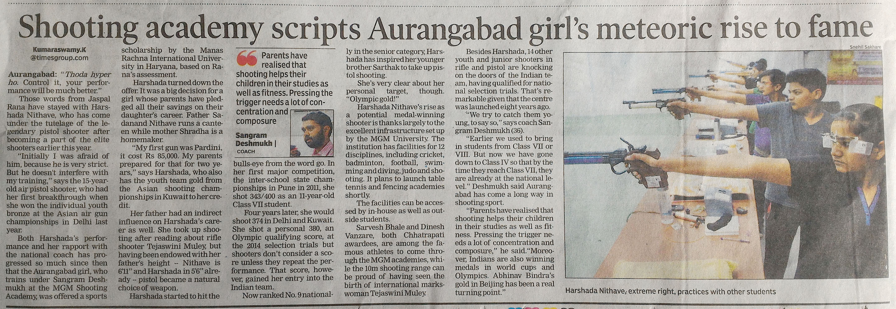 Shooting academy scripts Aurangabad girl's meteoric rise to fame